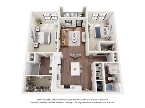 Floor plan for 2 beds, 2 baths, 1152 sqft
